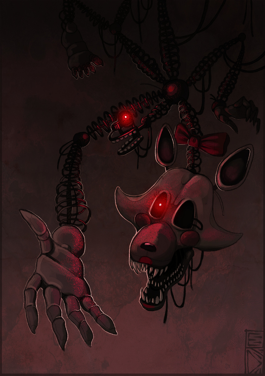 animatronic anthro bow_tie canine female five_nights_at_freddy's five_nights_at_freddy's_2 fox glowing glowing_eyes machine mammal mangle_(fnaf) mechanical open_mouth redtallin robot solo