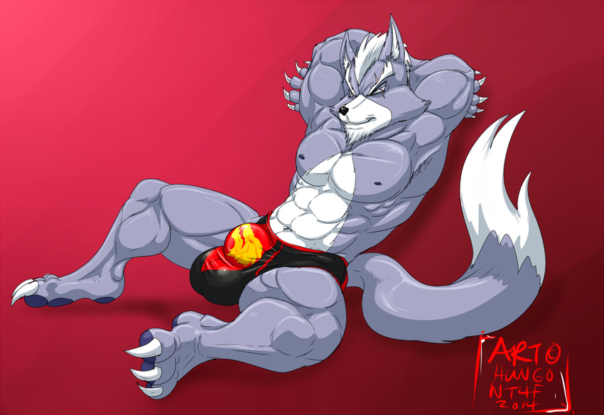 2014 anthro balls bulge canine hungothenomster male mammal masculine muscles nintendo solo star_fox video_games wolf wolf_o'donnell