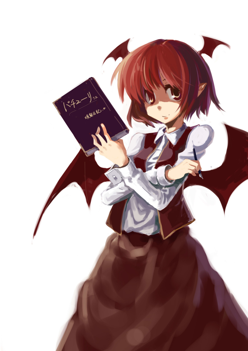 absurdres alternate_hairstyle bad_id bad_pixiv_id bc book head_wings highres koakuma pen solo touhou