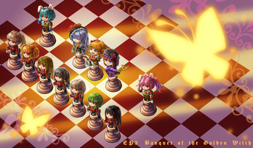 asmodeus beatrice beelzebub belphegor board_game bug butterfly chess chiester410 chiester45 chiester_sisters eva_beatrice insect leviathan_(umineko) lucifer mammon multiple_girls sail_(artist) satan stakes_of_purgatory umineko_no_naku_koro_ni virgilia