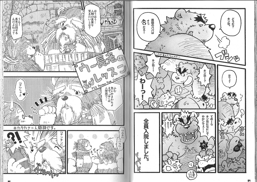 balls bear beard chubby comic facial_hair feline ferret gay japanese_text male mammal mustelid old penis taurus text tiger translation_request unknown_artist wantaro young