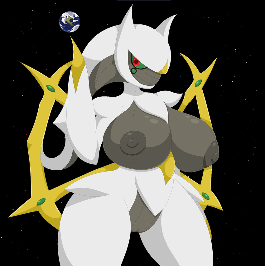 anthro anthrofied arceus big_breasts breasts earth elfdrago female giant huge_breasts legendary_pok&eacute;mon nintendo nipples planet pok&eacute;mon pok&eacute;morph pussy solo space video_games voluptuous wide_hips