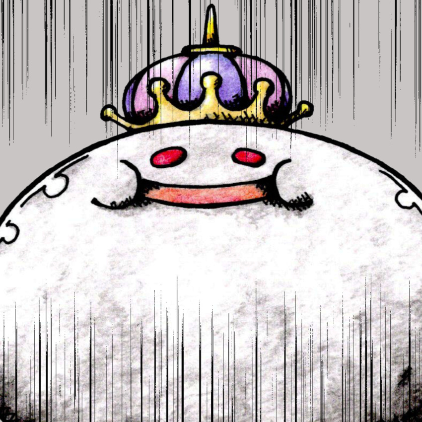1other :i colored_pencil colored_pencil_(medium) commentary_request crown dimple dragon_quest e-jun-ccf hatching_(texture) linear_hatching metal_king pencil red_eyes slime_(creature) slime_(megami_tensei) slime_(substance) solid_oval_eyes solo traditional_media
