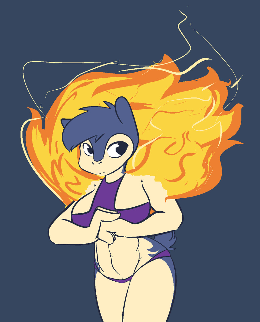 abs anthro black_eyes clothed clothing female fire grey_background hair hotpocket mammal navel nintendo plain_background pok&eacute;mon short_hair short_tail skimpy solo sovietcatparty typhlosion video_games