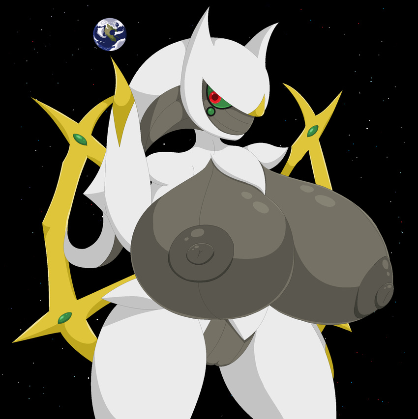 anthro anthrofied arceus big_breasts breast_expansion breasts earth elfdrago female giant huge_breasts hyper legendary_pok&eacute;mon nintendo nipples planet pok&eacute;mon pok&eacute;morph solo space video_games voluptuous wide_hips