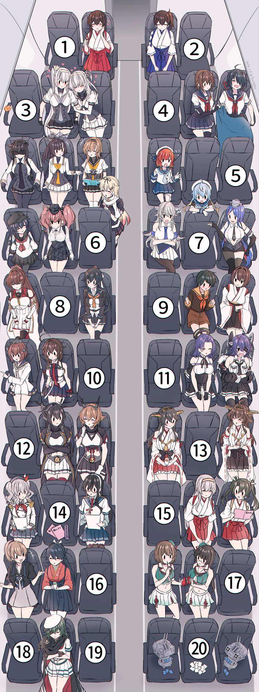 6+girls absurdres ahoge airplane_interior akagi_(kancolle) akatsuki_(kancolle) akatsuki_kai_ni_(kancolle) akizuki_(kancolle) akizuki_kai_ni_(kancolle) aqua_hat atlanta_(kancolle) belt beret black_bodysuit black_capelet black_coat black_gloves black_hair black_hakama black_hat black_headband black_pantyhose black_sailor_collar black_skirt black_thighhighs blonde_hair blue_hair blue_hakama blue_necktie blue_skirt bodysuit braid breasts brown_hair brown_hakama brown_sailor_collar brown_serafuku brown_shorts brown_skirt cape capelet card cherry_blossoms chest_harness chou-10cm-hou-chan chou-10cm-hou-chan_(fuyutsuki's) chou-10cm-hou-chan_(suzutsuki's) choukai_(kancolle) choukai_kai_ni_(kancolle) closed_eyes clothes_writing clothing_cutout coat collar commentary_request cup detached_sleeves double_bun dress dress_shirt earrings elbow_gloves epaulettes eyepatch fingerless_gloves flat_cap flat_chest flipped_hair floating_headgear flower frilled_hakama frilled_skirt frilled_sleeves frills fur-trimmed_jacket fur_trim furutaka_(kancolle) furutaka_kai_ni_(kancolle) fuyutsuki_(kancolle) garrison_cap glasses gloves gradient_clothes gradient_hair gradient_skirt green_hair grey_hair grey_necktie grey_skirt hachimaki hair_between_eyes hair_bun hair_flaps hair_flower hair_intakes hair_ornament hair_over_one_eye hair_over_shoulder hair_ribbon hairband hairclip hakama hakama_short_skirt hakama_skirt halo harness haruna_(kancolle) haruna_kai_ni_(kancolle) hat hatsuzuki_(kancolle) hatsuzuki_kai_ni_(kancolle) headband headgear heart high-waist_skirt highres hip_vent holding holding_card holding_cup houshou_(kancolle) houshou_kai_ni_(kancolle) hyuuga_(kancolle) hyuuga_kai_ni_(kancolle) intrepid_(kancolle) jacket japanese_clothes jewelry kabocha_torute kaga_(kancolle) kako_(kancolle) kako_kai_ni_(kancolle) kantai_collection kashima_(kancolle) kimono kiso_(kancolle) kiso_kai_ni_(kancolle) kongou_(kancolle) kongou_kai_ni_(kancolle) large_breasts long_coat long_hair long_sleeves low_twin_braids maya_(kancolle) maya_kai_ni_(kancolle) mechanical_halo medium_breasts meme metal_belt metal_collar midriff military_jacket mini_hat miniskirt mogami_(kancolle) mogami_kai_ni_(kancolle) multicolored_hair multiple_girls mutsu_(kancolle) mutsu_kai_ni_(kancolle) nagato_(kancolle) nagato_kai_ni_(kancolle) navel neckerchief necktie nontraditional_miko one_side_up ooyodo_(kancolle) ooyodo_kai_(kancolle) orange_neckerchief orange_sailor_collar pantyhose partially_fingerless_gloves pink_kimono playing_card pleated_skirt ponytail propeller_hair_ornament purple_hair red_hair red_hakama red_neckerchief red_necktie red_skirt red_thighhighs ribbon ribbon-trimmed_sleeves ribbon_trim sado_(kancolle) sailor_collar sailor_dress sailor_hat sakuramon school_uniform semi-rimless_eyewear serafuku shigure_(kancolle) shigure_kai_san_(kancolle) shirt short_hair shorts shoukaku_(kancolle) shoukaku_kai_ni_(kancolle) sidelocks single_braid single_earring single_elbow_glove single_thighhigh skirt sleeveless sleeveless_shirt small_breasts smile solid_oval_eyes south_dakota_(kancolle) star_(symbol) star_earrings striped_clothes striped_skirt suspender_skirt suspenders suzutsuki_(kancolle) tasuki tatsuta_(kancolle) tatsuta_kai_ni_(kancolle) teacup tenryuu_(kancolle) tenryuu_kai_ni_(kancolle) teruzuki_(kancolle) thighhighs tsushima_(kancolle) twin_braids twintails two_side_up under-rim_eyewear undershirt very_long_hair washington_(kancolle) wavy_hair where_are_you_sitting_(meme) white_belt white_bodysuit white_dress white_gloves white_hair white_hairband white_hat white_pantyhose white_ribbon white_skirt x_hair_ornament yahagi_(kancolle) yahagi_kai_ni_(kancolle) yamato_(kancolle) yamato_kai_ni_(kancolle) yukikaze_(kancolle) yukikaze_kai_ni_(kancolle) zuikaku_(kancolle) zuikaku_kai_ni_(kancolle)