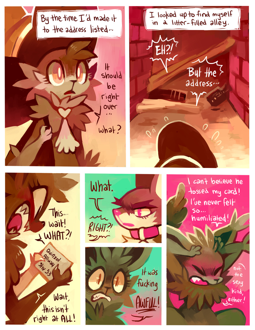 &lt;3 2014 alice_(floraverse) alley angry anthro blush canine card cat collar comic dialogue duo embarrassed feline female floraverse fur hat jacklyn_(floraverse) kemono magic_user mammal open_mouth purplekecleon red_eyes witch witch_hat wolf