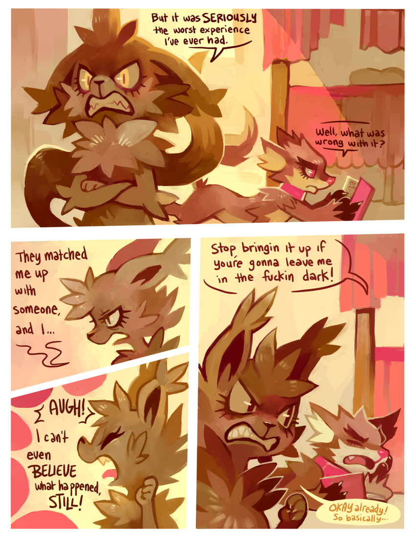 2014 alice_(floraverse) angry annoyed anthro book canine cat collar comic duo feline female floraverse fur jacklyn_(floraverse) kemono mammal open_mouth purplekecleon red_eyes wolf yelling