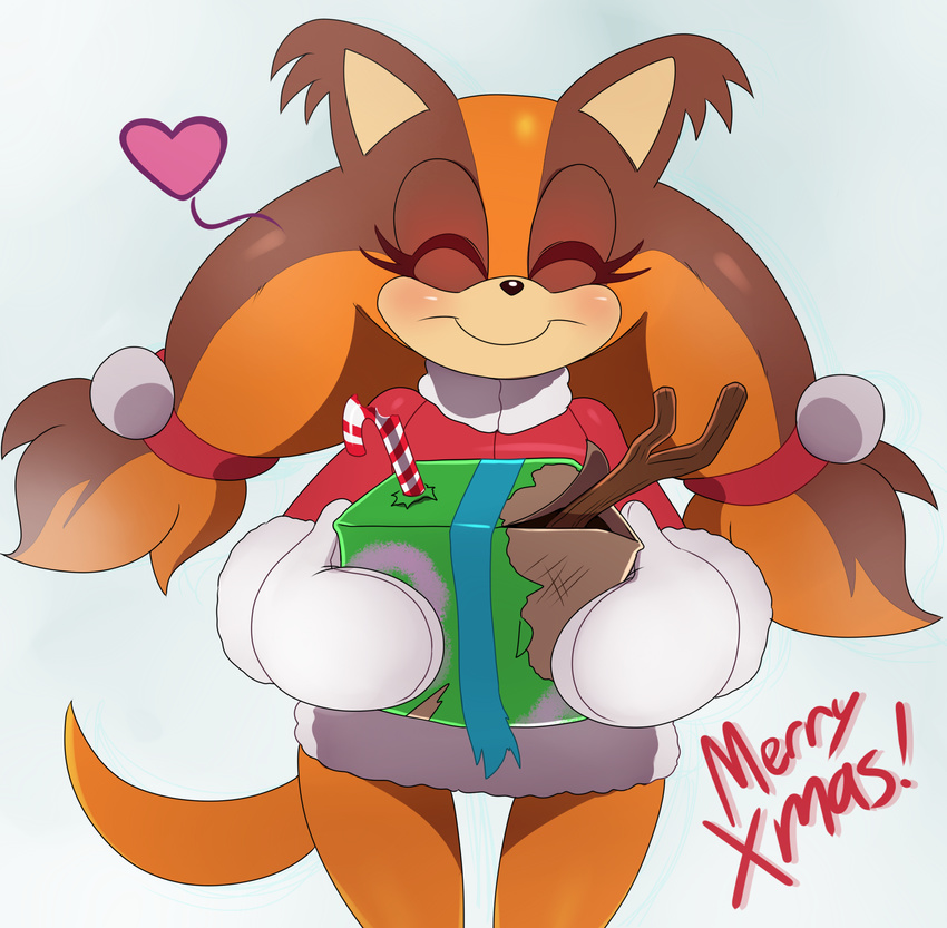 &lt;3 2014 anthro badger candy_cane christmas digital_media_(artwork) english_text eyes_closed female gift hi_res holidays mammal mustelid sega smile solo sonic_(series) sonic_boom sssonic2 standing stick sticks_the_jungle_badger text