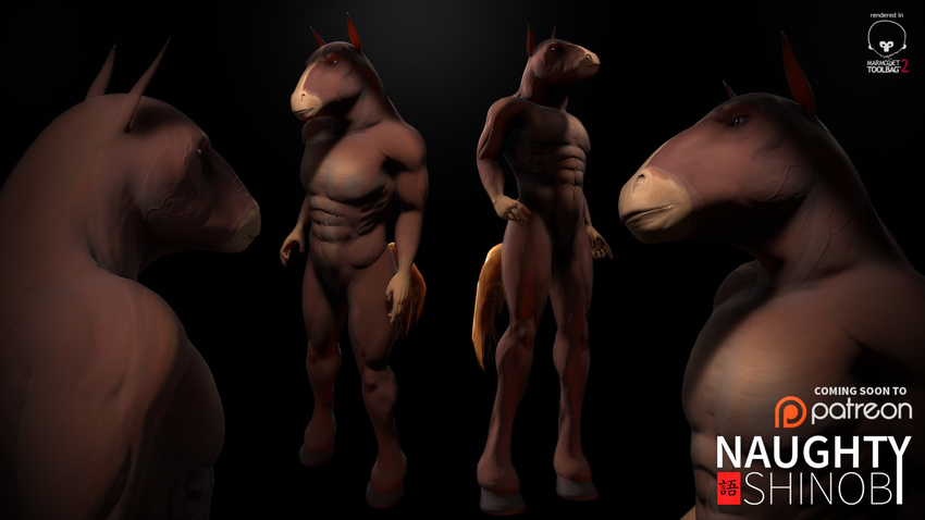 2014 3d abs anthro biceps blue_eyes brown_fur cgi character close-up equine fur game guilhem hair hooves horse hunk interactive jock male mammal masculine model_sheet muscles naughty_shinobi nude pecs pinup pose solo standing toned unfinished vein