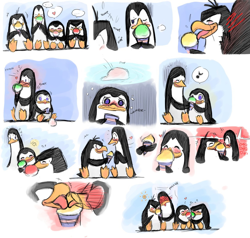 blush comic cute gay group kissing kowalski male modestgliscor private rico skipper snowcone the_penguins_of_madagascar tongue