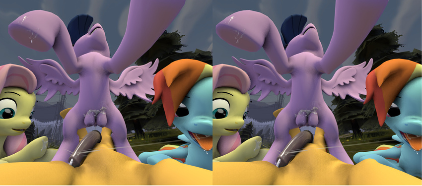 3d anatomically_correct animal_genitalia cgi cum cum_in_pussy cum_inside equine female feral fluttershy_(mlp) friendship_is_magic group horse mammal my_little_pony pony pussy rainbow_dash_(mlp) skunkfrakker stereogram teats twilight_sparkle_(mlp)