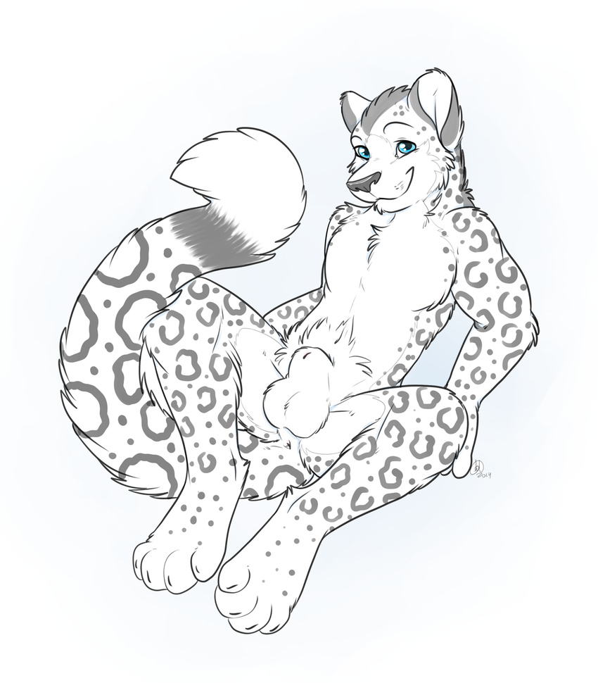 2014 anus balls blue_eyes feline kwik leopard looking_at_viewer male mammal nude sheath snow_leopard solo spread_legs spreading