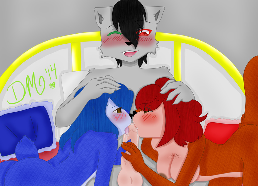 anthro bed black_hair blue_fur blue_hair blush boony brown_eyes brown_fur canine color cute dim discordmelody fellatio female freckles full_page fur green_eyes grey_fur group hair handjob heterochromia jasmine_ivory licking male mammal oral penis pillow red_eyes red_hair rodent sex squirrel tongue tongue_out wolf