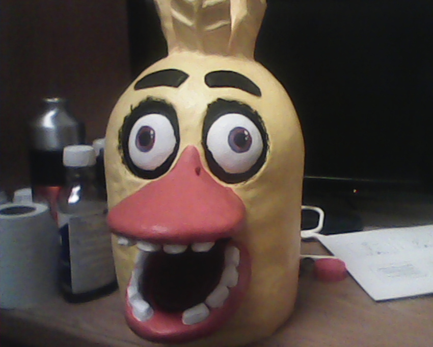 ambiguous_gender animatronic avian bird chica_(fnaf) chicken five_nights_at_freddy's machine mechanical open_mouth photo purple_eyes real robot sculpture solo teeth toilet_paper tossed_(artist) where_is_your_god_now