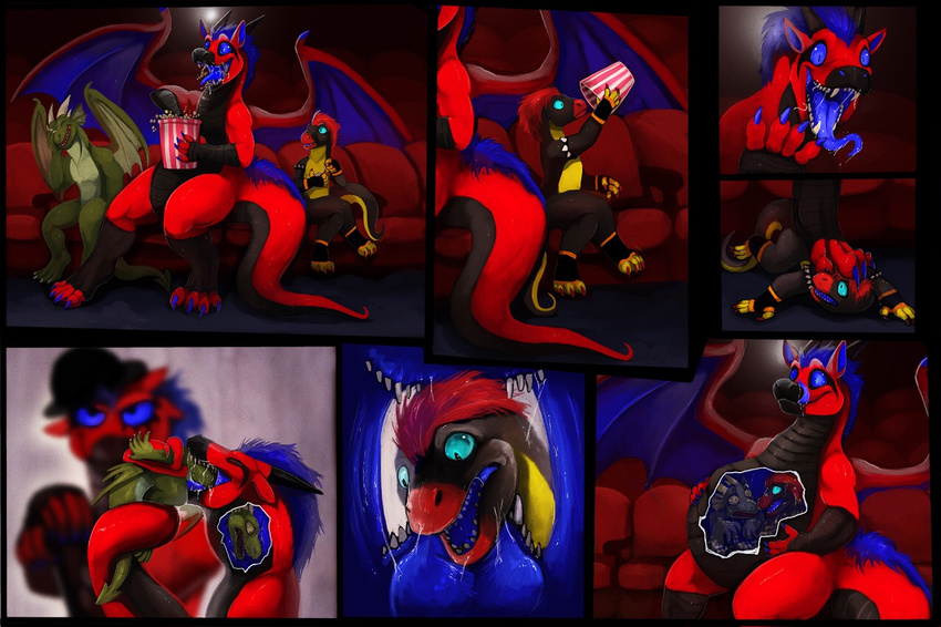 2012 4_toes 5_fingers anthro blue_tongue claws comic dragon group head_first internal laugh male saliva soft_vore swallowing throat toes tongue tongue_out vore vorelord wings