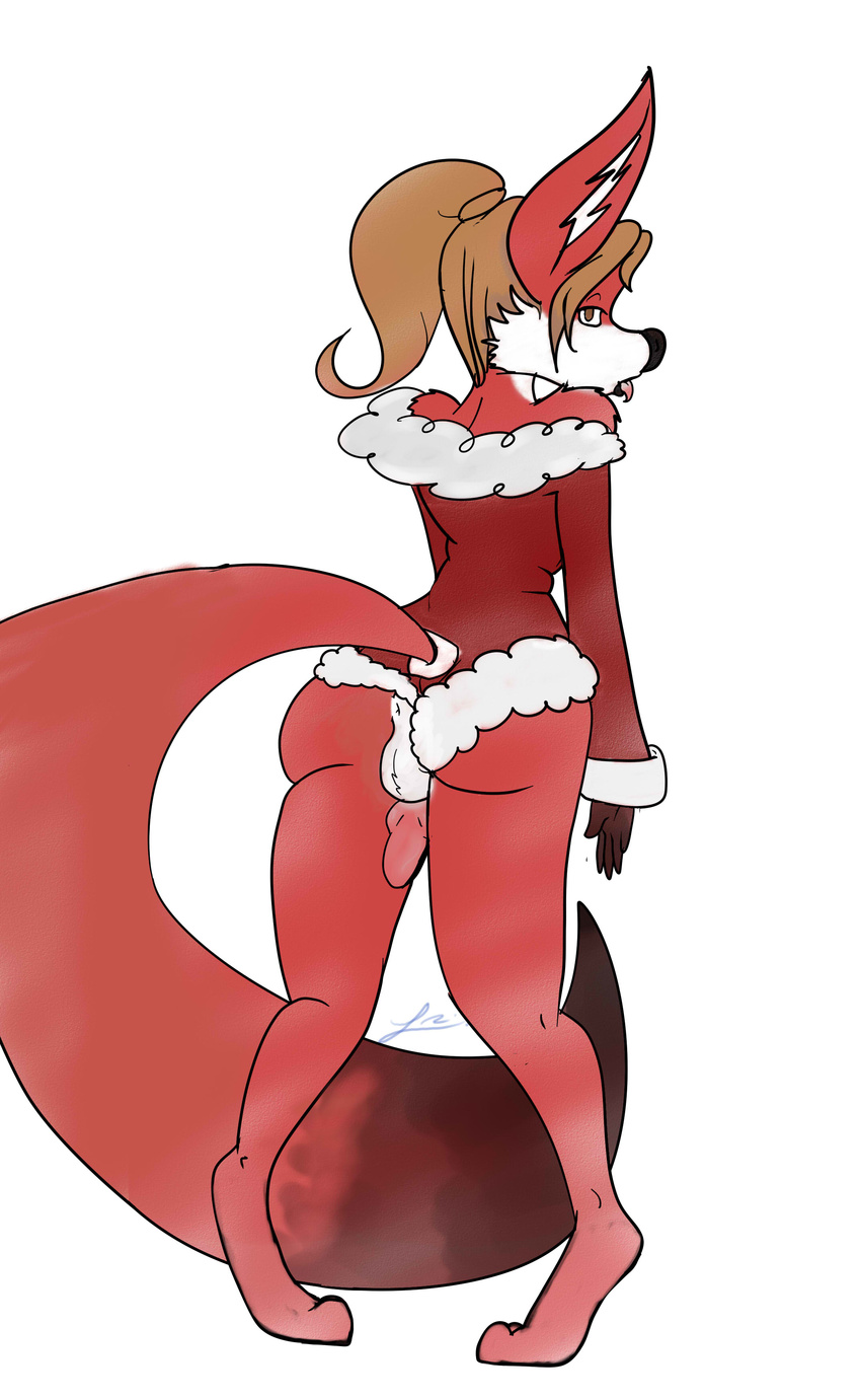 anthro anus butt canine christmas clothed clothing fox girly holidays male mammal penis radicalweegee scarlet_svobodova solo