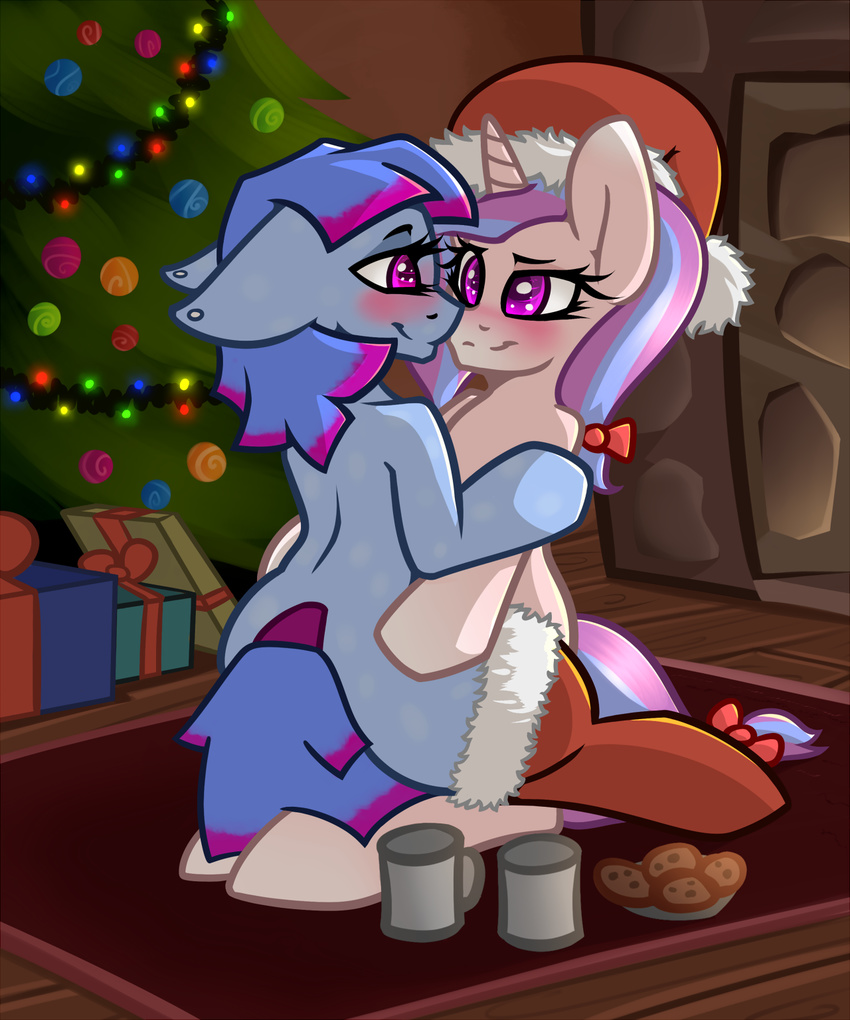 2014 christmas cute duo earth_pony equine eye_contact fan_character female feral holidays horn horse mammal my_little_pony pony slavedemorto unicorn