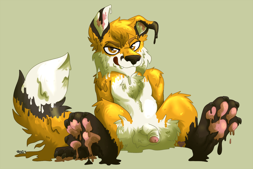 anthro balls canine collaboration edit fox hindpaw humanoid_penis kaiizree male mammal melting paws penis sarakaye solo uncut