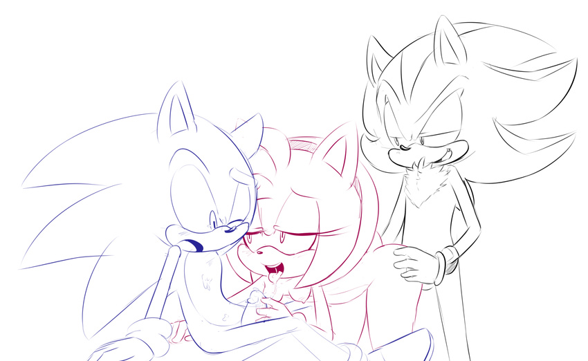 2014 amy_rose anthro breasts fellatio female from_behind group group_sex hearlesssoul hedgehog male mammal nipples nude one_eye_closed open_mouth oral penis saliva sega sex shadow_the_hedgehog sonic_(series) sonic_the_hedgehog spitroast straight threesome tongue tongue_out