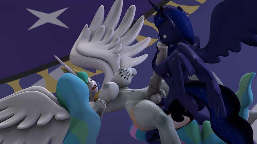 3d anal anal_penetration animal_genitalia anthro anthrofied areola balls blue_body blue_hair breasts cgi cutie_mark dickgirl dickgirl_on_dickgirl duo equine friendship_is_magic hair hand_on_breasts hi_res horn horsecock incest intersex intersex_on_intersex kneeling long_hair lying mackeymike mammal my_little_pony navel nipples on_back open_mouth oral penetration penis princess_celestia_(mlp) princess_luna_(mlp) sex sibling sisters source_filmmaker white_body winged_unicorn wings