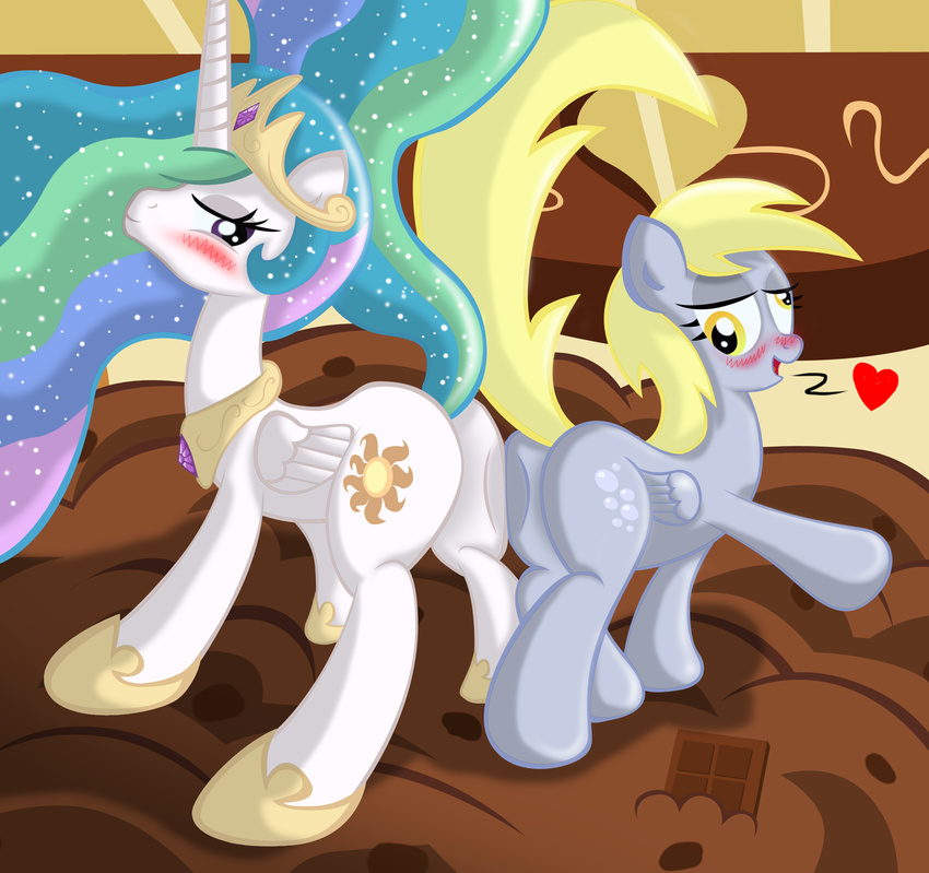 &lt;3 2014 blush butt derpy_hooves_(mlp) duo equine female feral friendship_is_magic hair horn mammal my_little_pony pegasus princess_celestia_(mlp) winged_unicorn wings ziemniax