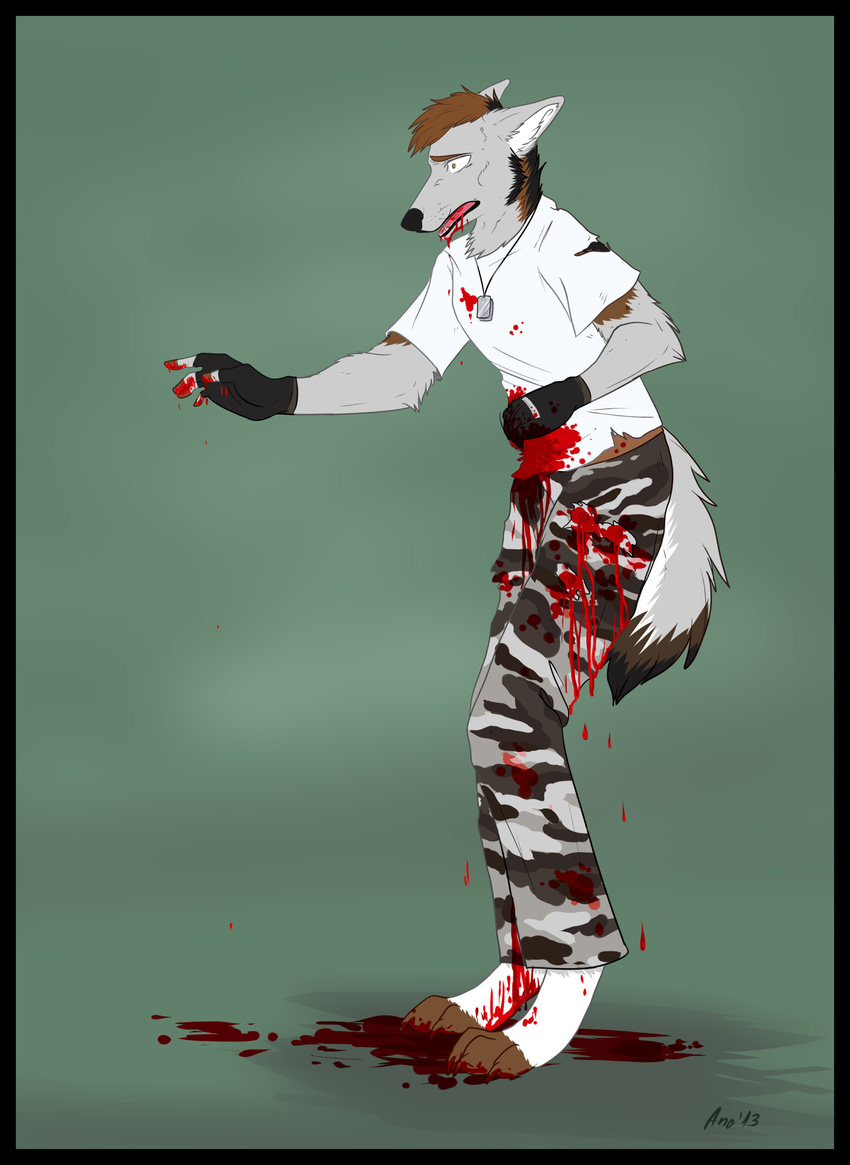 anabel anthro army blood canine dire gore male mammal military wolf wounded