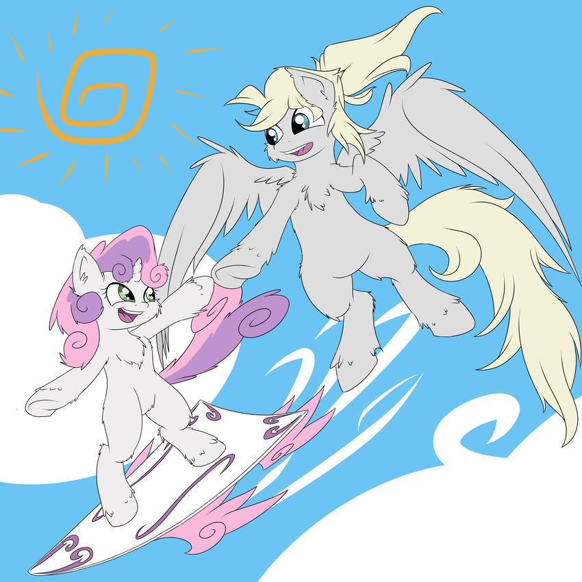 absurd_res annonymouse blonde_hair blue_eyes cloud cloudscape crossover duo equine fan_character female feral flying friendship_is_magic fuzzy green_eyes hair harry_potter hi_res horn hoverboard mammal my_little_pony outside pegasus phineas_malfoy pink_hair sky smile sun sweetie_belle_(mlp) two_tone_hair unicorn wings