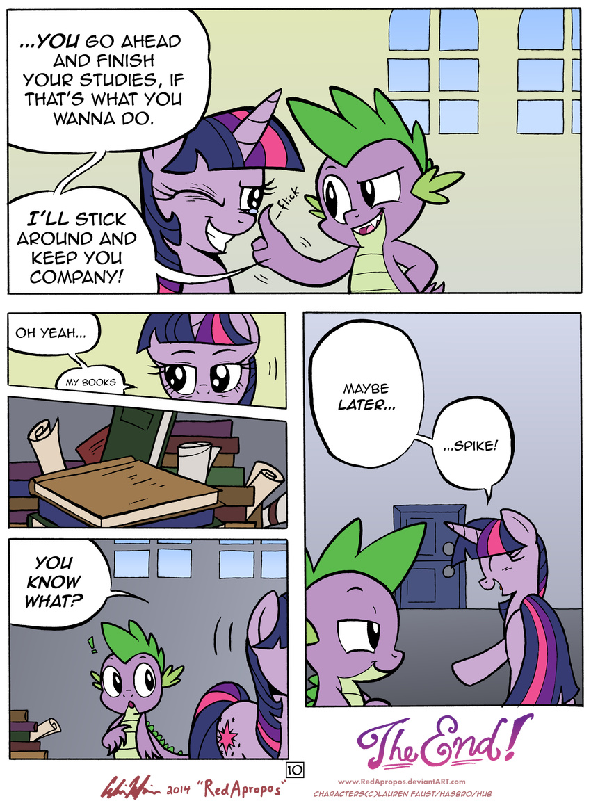 ! 2014 absurd_res comic dialogue dragon duo english_text equine female friendship_is_magic fur hair hi_res horn hug male mammal multicolored_hair my_little_pony open_mouth princess purple_fur purple_hair redapropos royalty spike_(mlp) tears text twilight_sparkle_(mlp) winged_unicorn wings