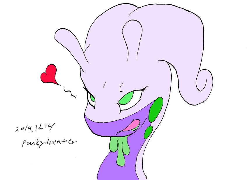 &lt;3 2014 ambiguous_gender anthro bedroom_eyes dragon english_text gastropod goodra green_eyes nintendo open_mouth plain_background pok&eacute;mon punkydreamer slime slug solo text video_games