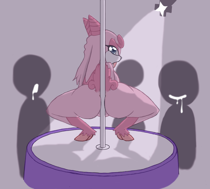 anthro big_breasts bit-small breasts butt caprine cotton_candy_(character) crouching dancing drooling fan_character female grinding hooves horn hot_dogging looking_at_viewer mammal nude open_mouth pole pole_dancing saliva sega sheep sonic_(series) stage strip_club tongue tongue_out wide_hips