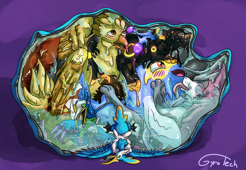 abdominal_bulge absurd_res avian beak beak_lick belly big_belly bird blush bodily_fluids bone cramorant drooling eeveelution feathered_crest feathered_wings feathers feet feral feral_pred generation_2_pokemon generation_8_pokemon gyrotech head_crest hi_res huge_belly hyper hyper_belly internal lanturn legendary_pokemon licking melty_digestion membrane_(anatomy) multiple_prey nintendo pokemon pokemon_(species) saliva skull soul_lanturn stomach_acid suicune thunk_(gyro) toes tongue tongue_out umbreon vore webbed_feet wings