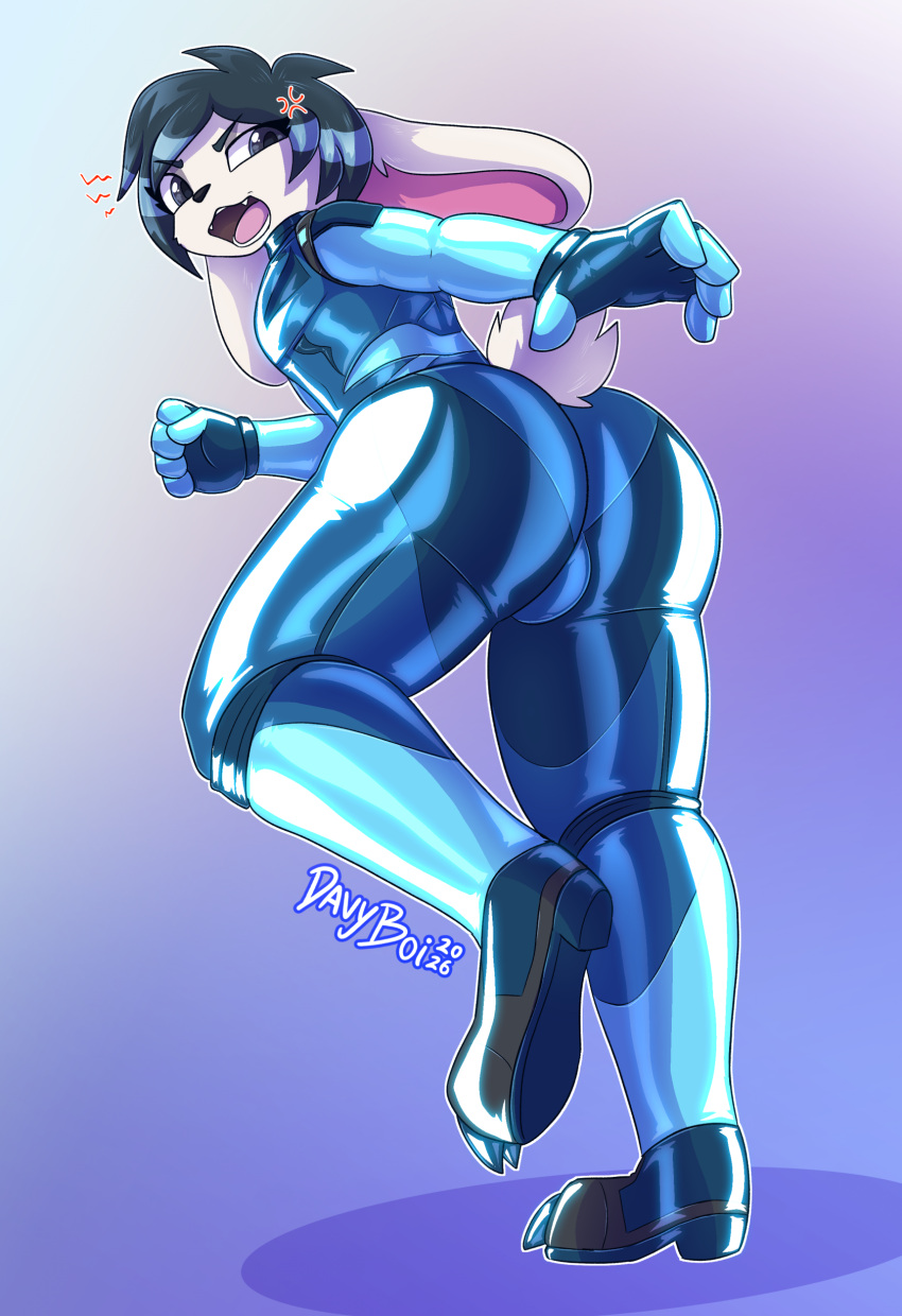 absurd_res angry anthro bottom_view bulge butt butt_focus clothing cosplay costume cross-popping_vein davyboi ears_down epic_games footwear fortnite hi_res high_heels lagomorph latex latex_clothing latex_skinsuit leporid looking_at_viewer looking_back looking_down lynx_(fortnite) male mammal pivoted_ears rabbit raised_tail shoes skinsuit solo tail tight_clothing yelling yelling_at_viewer