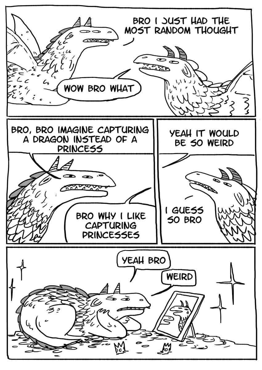 black_and_white chestopher comic crown dialogue dragon english_text floccinaucinihilipilification gold hoard humor male monochrome plain_background scalie squadrick text whie_background