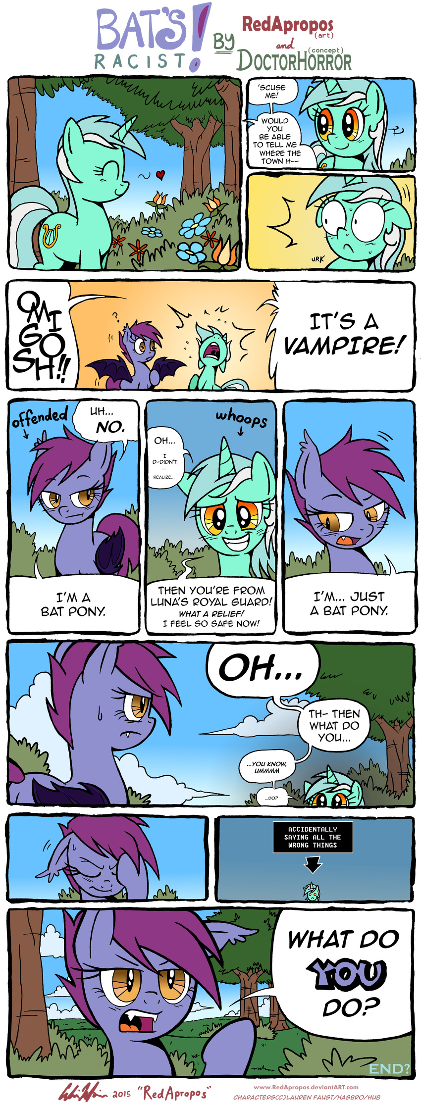 &lt;3 2015 ? alpha_channel bat_pony comic cute dialogue english_text equine fan_character female feral friendship_is_magic horn lyra_heartstrings_(mlp) mammal my_little_pony redapropos text unicorn