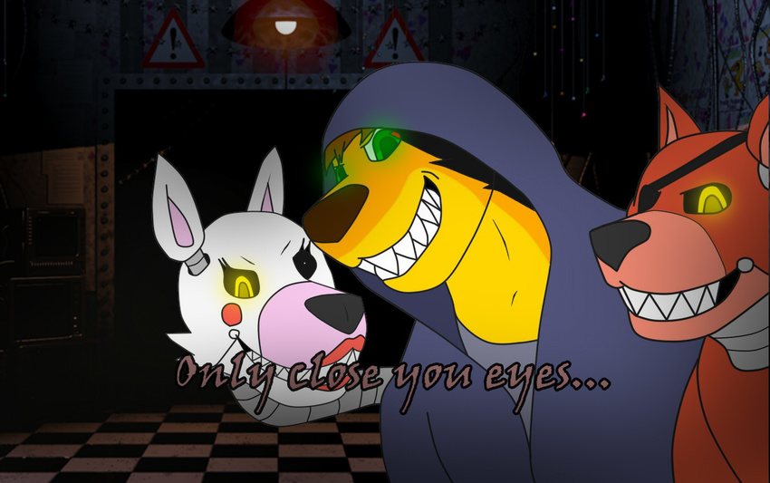 canine dog five_nights_at_freddy's five_nights_at_freddy's_2 fox foxy_(fnaf) group looking_at_viewer mammal mangle_(fnaf) nicroxes_(thony_dog) office smile thony_dog