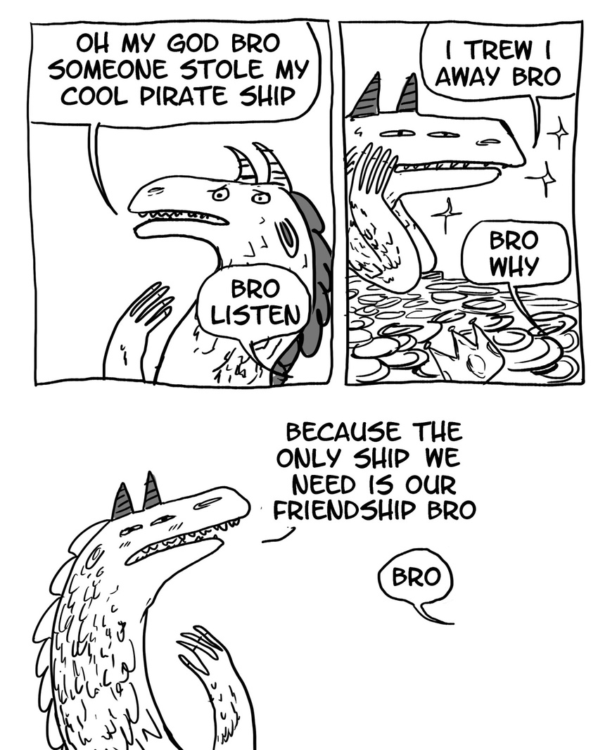 black_and_white chestopher comic crown dialogue dragon english_text floccinaucinihilipilification gold hoard humor male monochrome plain_background scalie squadrick text white_background