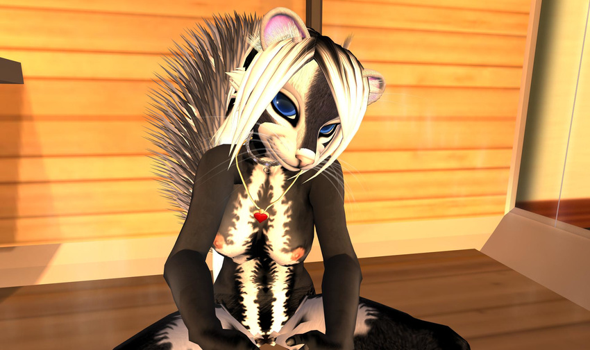 3d angels anthro blue_eyes breasts calendar choker female jewelry mammal necklace nude pose screencap second_life skunk solo whiskers