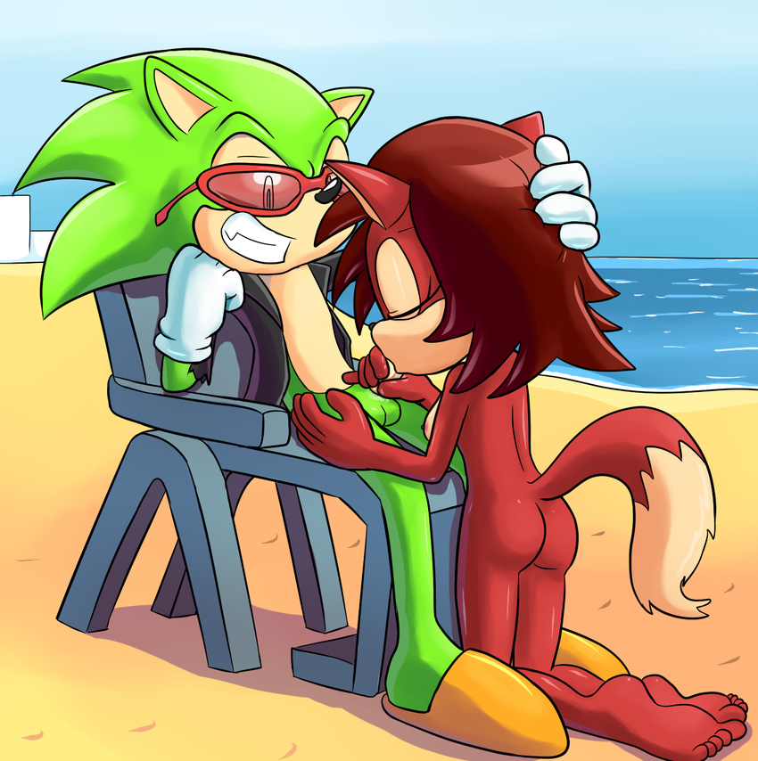 anthro breasts butt canine duo fellatio female fiona_fox fox goshaag grin hedgehog male mammal nude oral penis scourge_the_hedgehog sega sex sonic_(series) straight sucking