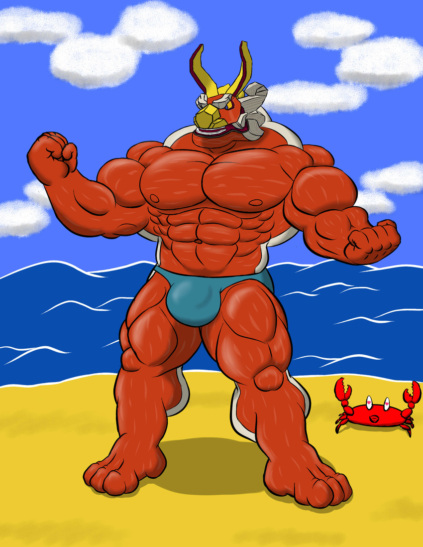 beach biceps big_muscles boat clothed clothing half-dressed king_of_red_lions krosbar_(artist) male muscles nintendo pecs pose seaside solo standing the_legend_of_zelda thong topless video_games wind_waker