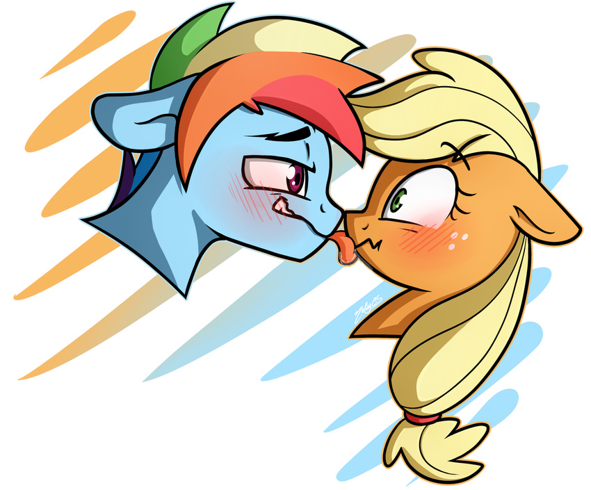 2014 alpha_channel applejack_(mlp) blonde_hair blush chicasonic couple crossgender duo equine female friendship_is_magic green_eyes hair horse licking male mammal multicolored_hair my_little_pony plain_background pony purple_eyes rainbow_dash_(mlp) rainbow_hair saliva straight tongue tongue_out transparent_background