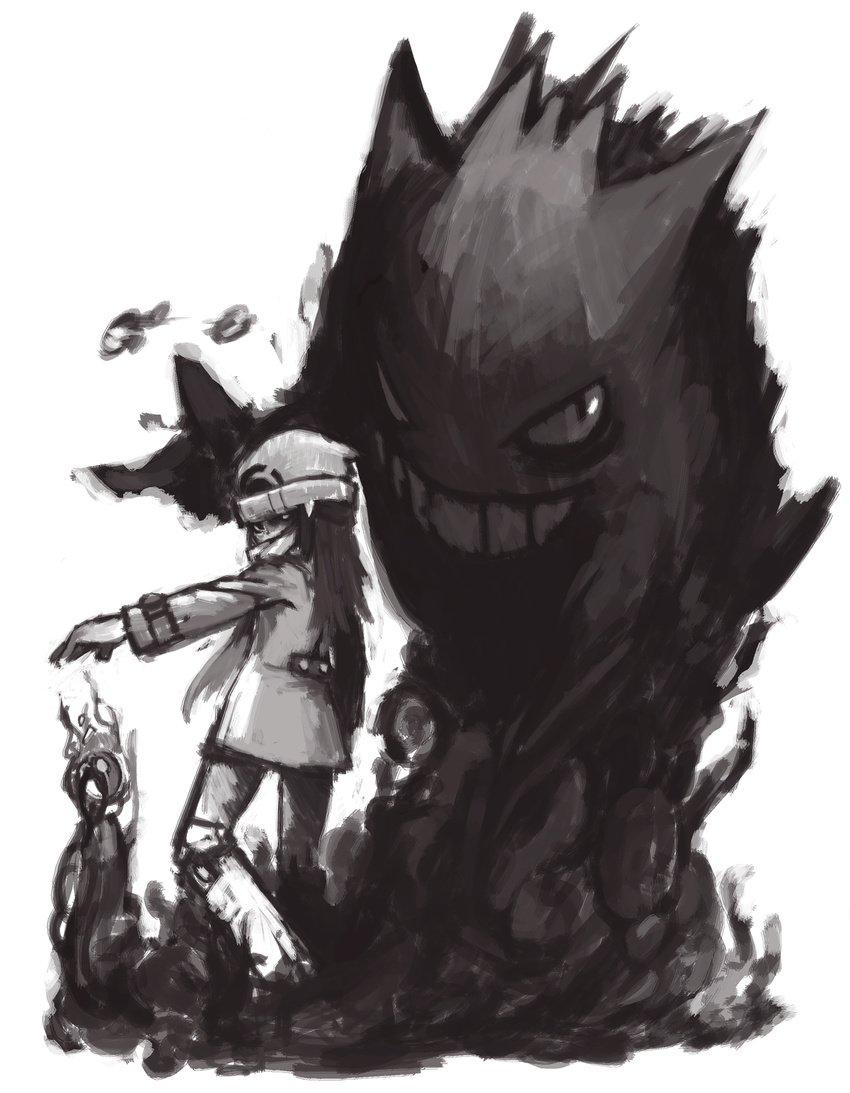 epic gengar highres hikari_(pokemon) monochrome monster pokemon speed_painting