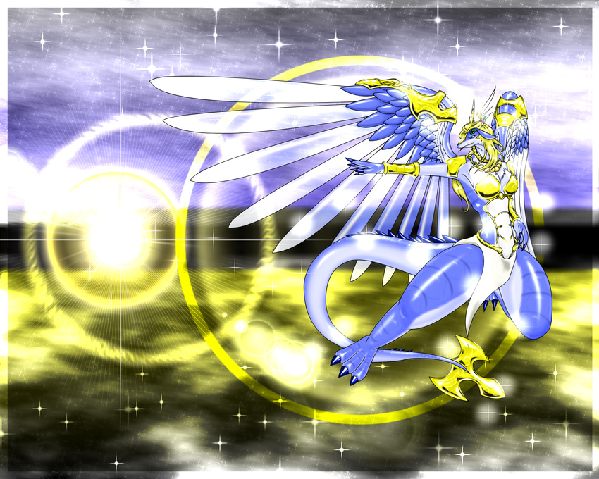 anthro armor blue_fur dragon dr，クラン female fur hybrid kemono magic magic_user royalty saffira_queen_of_dragons scalie solo spell wings yu-gi-oh 竜姫神サフィラ