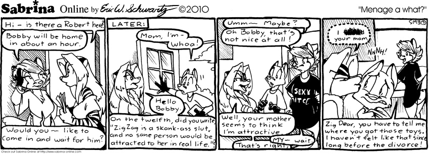 anthro apron bottomless bracelet clothed clothing comic eric_schwartz feline female half-dressed helen_dish jewelry male mammal max_blackrabbit milf monochrome mother parent sabrina_online skunk tiger zig_zag