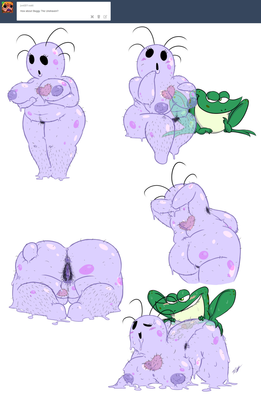 all_fours amphibian anal anal_hair anus anus_hair armpit_hair armpits big_breasts big_butt black_eyes blue_nipples blue_pussy blush breasts butt cum cum_in_ass cum_inside doggystyle female frog from_behind goo hairy inverted_nipples mario_bros nintendo nipples overweight presenting pubes pussy pussy_juice sex slime sluggy_the_unshaven thick_thighs timoteihiv video_games yoshi's_island