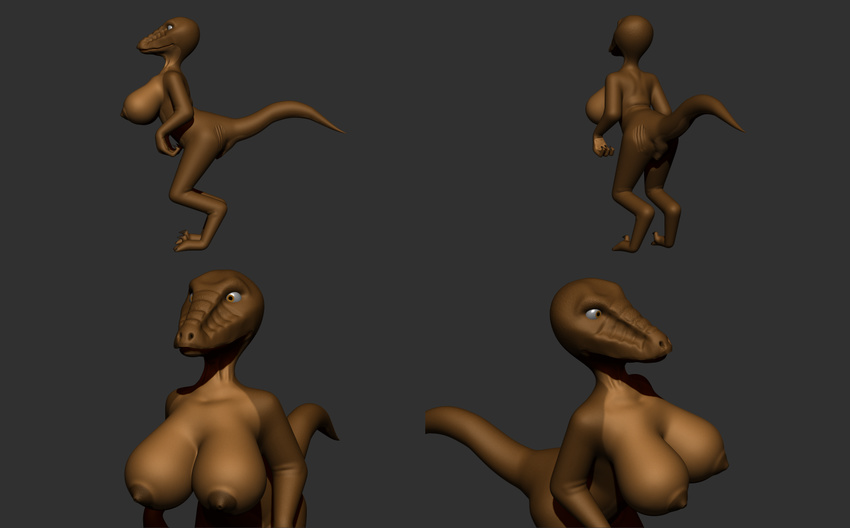2014 3d annonguy areola big_breasts breasts dinosaur eve_the_raptor female nipples nude plain_background raptor reptile scalie solo