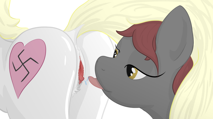 &lt;3 aryanne_(character) blonde_hair brown_hair butt clitoris cunnilingus duo equine faceless_female female friendship_is_magic fur grey_fur hair horse lesbian mammal my_little_pony myfriendsmustntknow nazi oral pony pussy sex vaginal veronika_(character) white_fur