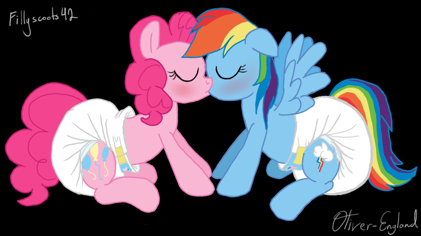 blush cutie_mark diaper equine eyelashes eyes_closed female fillyscoots42 friendship_is_magic hair horse kissing lesbian mammal multicolored_hair my_little_pony pinkie_pie_(mlp) rainbow_dash_(mlp) sitting wings