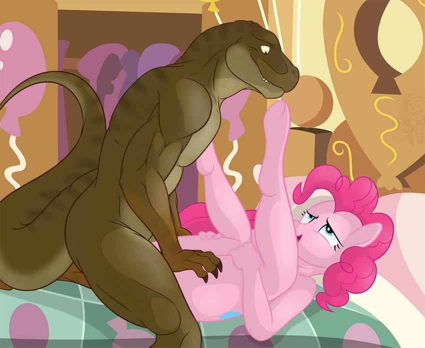 2014 anthro dinosaur duo earth_pony el-loko equine female friendship_is_magic horse male mammal my_little_pony nude penetration pinkie_pie_(mlp) pony sex