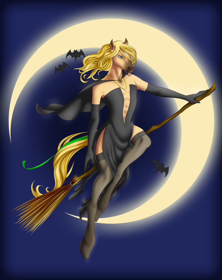 2014 anthro blonde_hair clothing costume crossdressing equine hair halloween hitoame113 holidays hooves horse magic_user male mammal smaller_version_at_the_source solo tongue witch